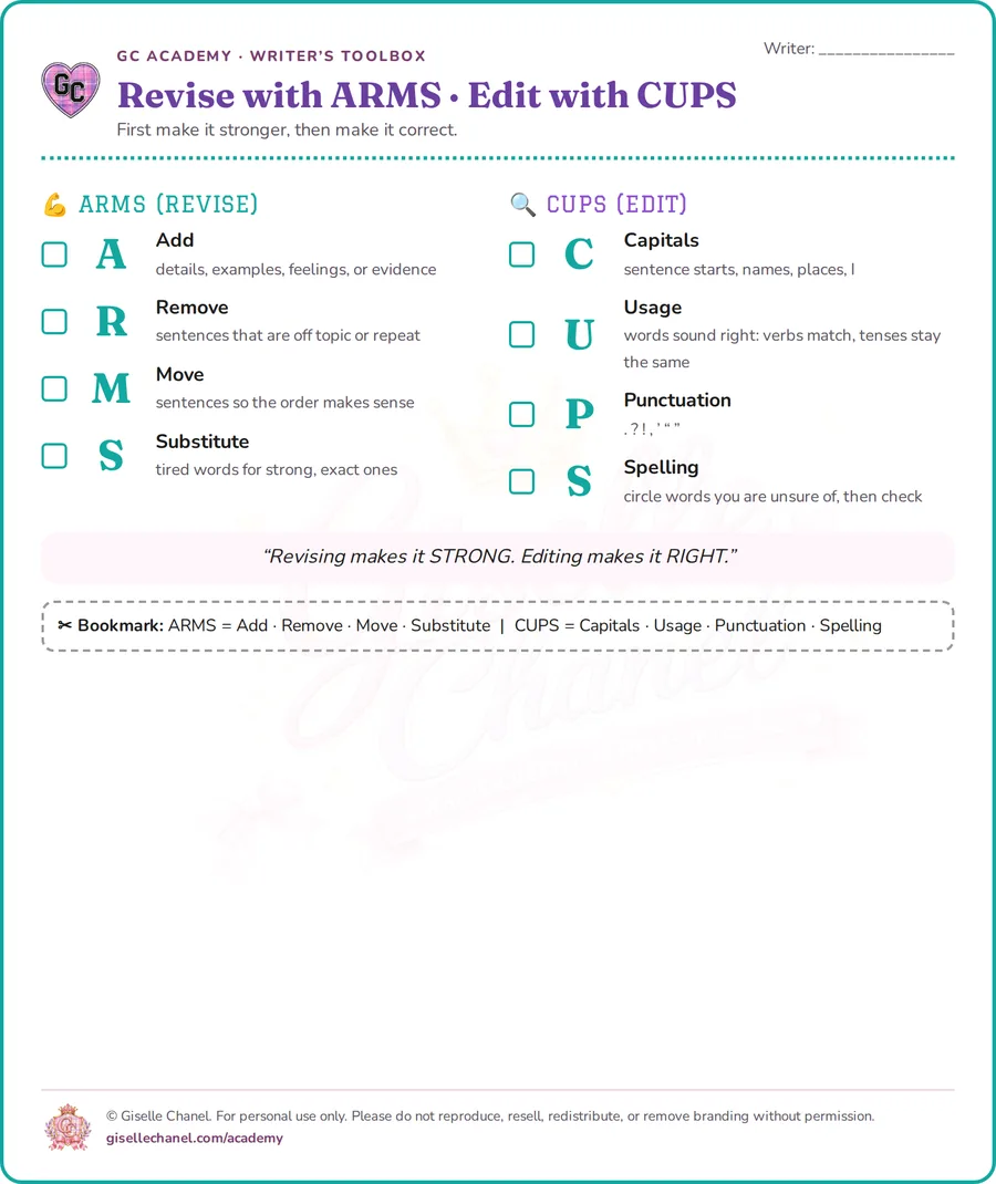 ARMS and CUPS revise and edit checklist